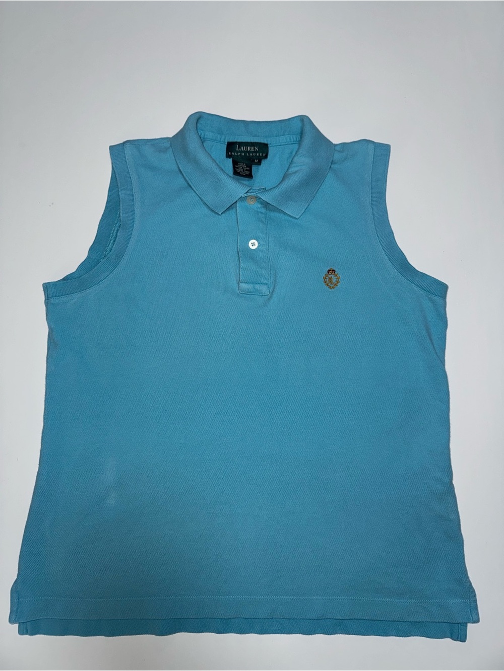 Lauren Ralph Lauren Women’s Blue Sleeveless Polo, Cotton Knit, Logo, M